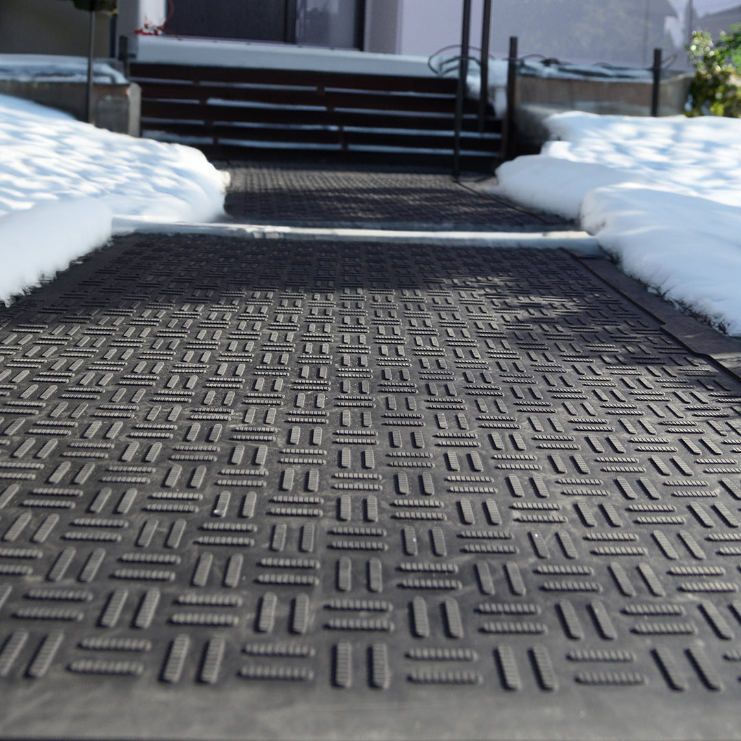 close-up of durable rubber snow melting mat texture
